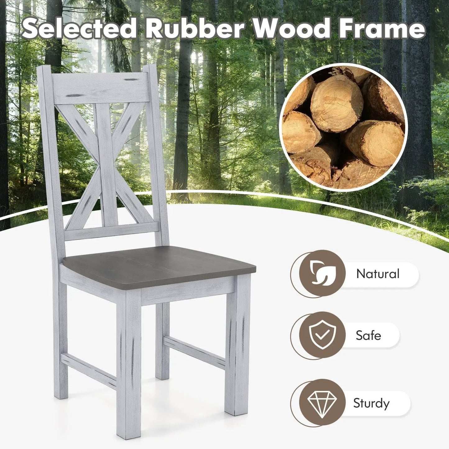 Farmhouse chair set of 2 gray rubber wood frame with X-back design on Tampa Home & Garden Store