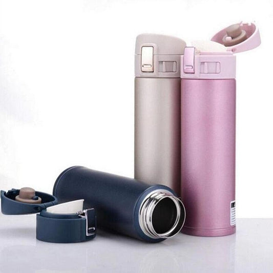 Stevvex 500ml stainless steel insulated thermos bottle 4 with spill-proof lids navy pink silver on Tampa Home & Garden Store