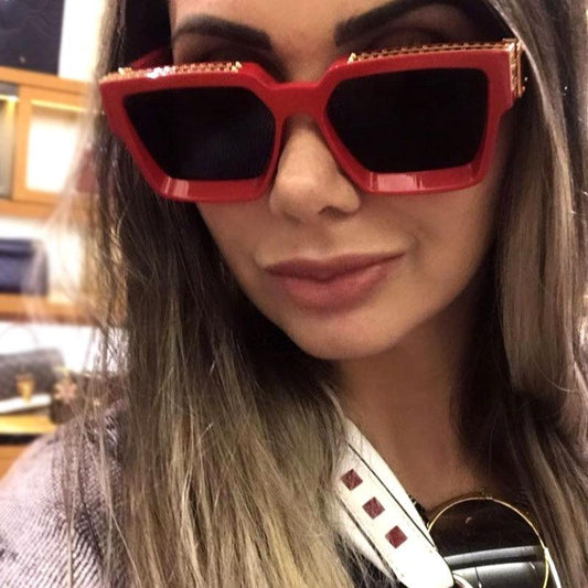 Stevvex sunglasses red square frame with gold accents on Tampa Home & Garden Store