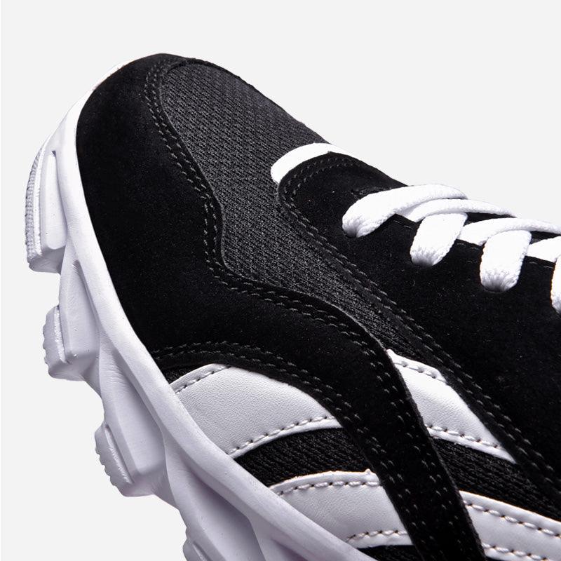 Stevvex men's athletic running shoes black and white with white laces and chunky sole on Tampa Home & Garden Store