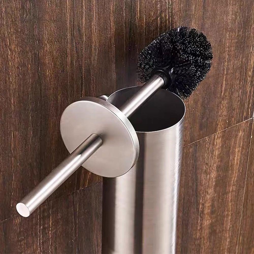 Toilet bowl brush and wall mount steel holder in stainless steel with black bristles Stevvex on Tampa Home & Garden Store
