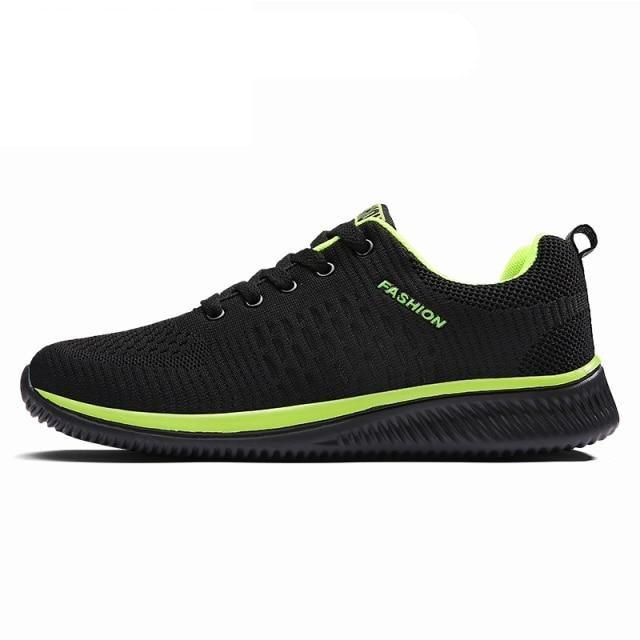 Stevvex Fashion Walking Men's Lightweight No-Slip Sneakers black knit upper neon green sole on Tampa Home & Garden Store