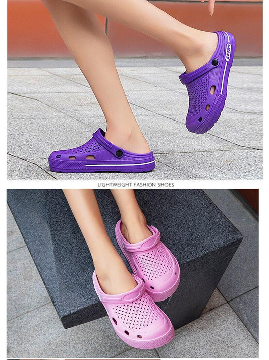Stevvex garden slippers two pairs in purple and pink perforated clogs with strap on Tampa Home & Garden Store