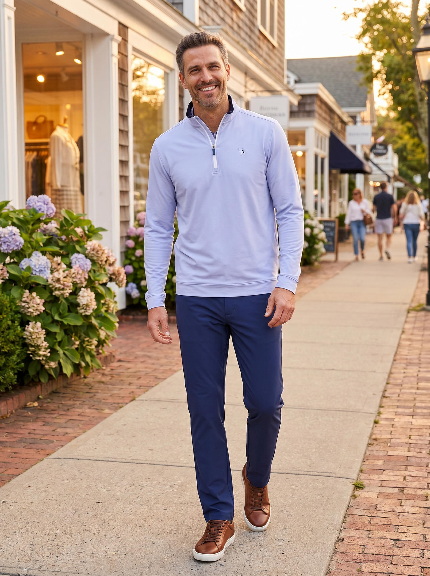 Long Beach Quarter Zip Ultra Soft lavender long sleeve top with White Water Life logo on Tampa Home & Garden Store