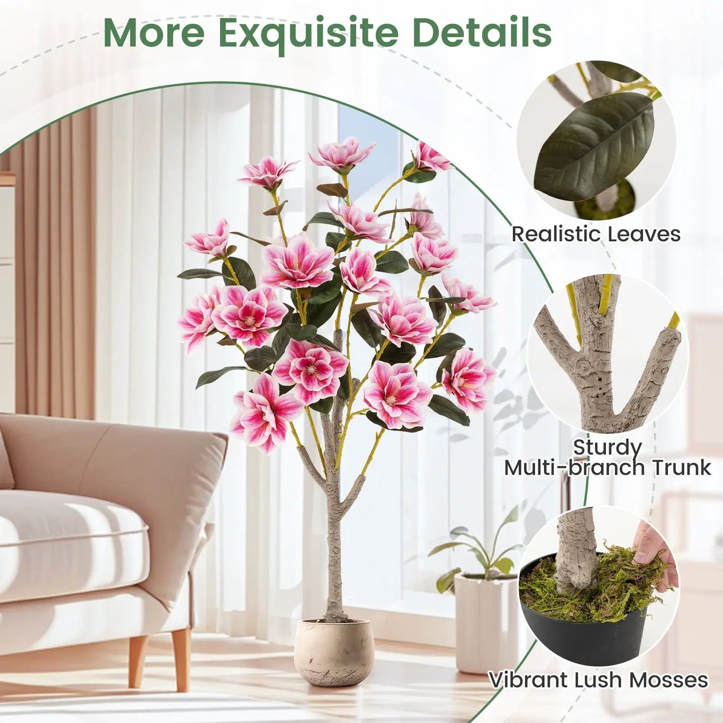 Faux Wedding Flower Plant with Elegant PEVA Leaves and Multi-branch Trunks-Pink - Tampa Home & Garden Store