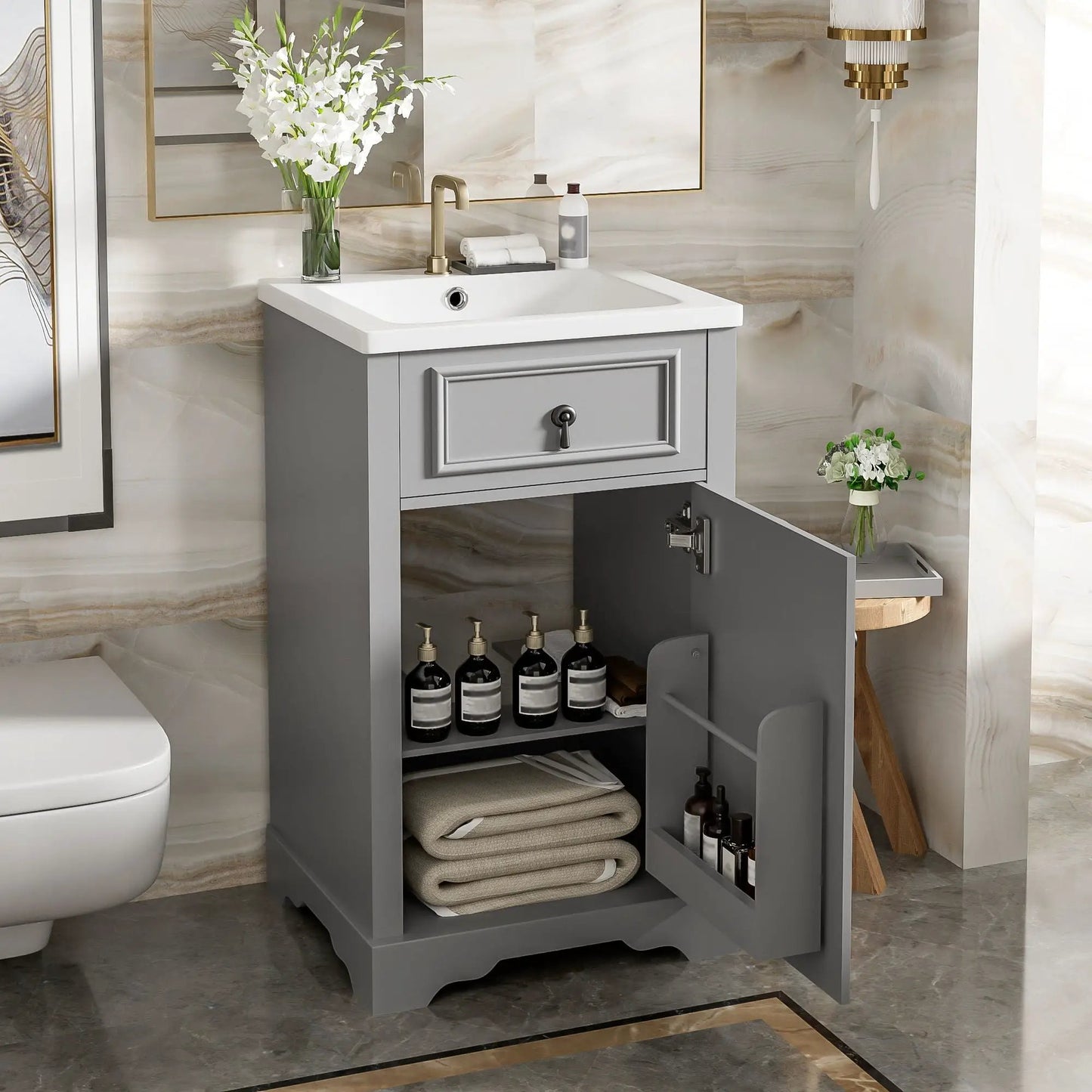 Elegant Vanity With Ceramic Sink and Shelf