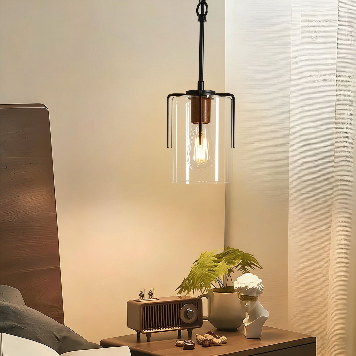 Adjustable Pendant Lighting with Wood Grain