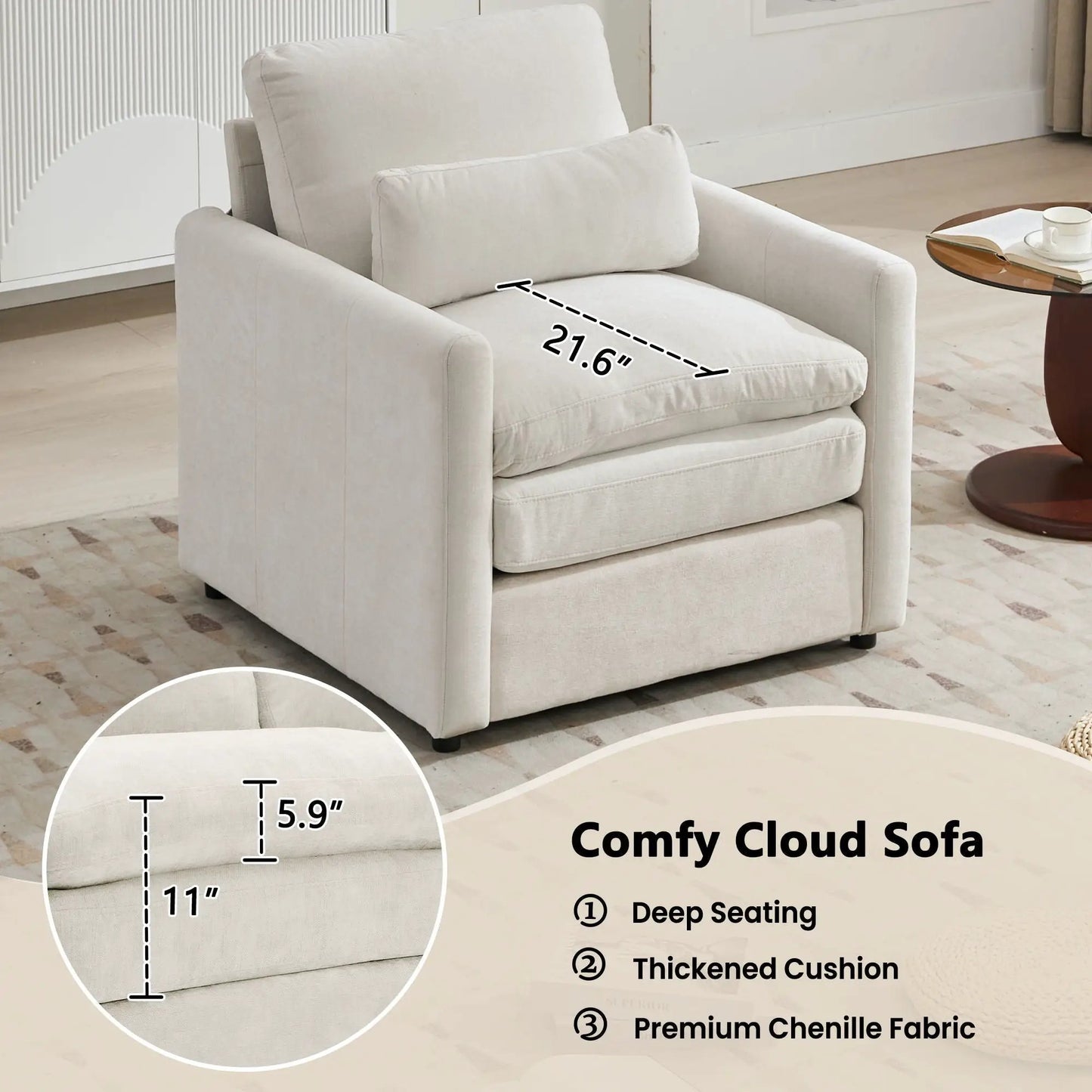Cozy Upholstered Sofa Set For Living Room cream fabric 3-piece living room set on Tampa Home & Garden Store