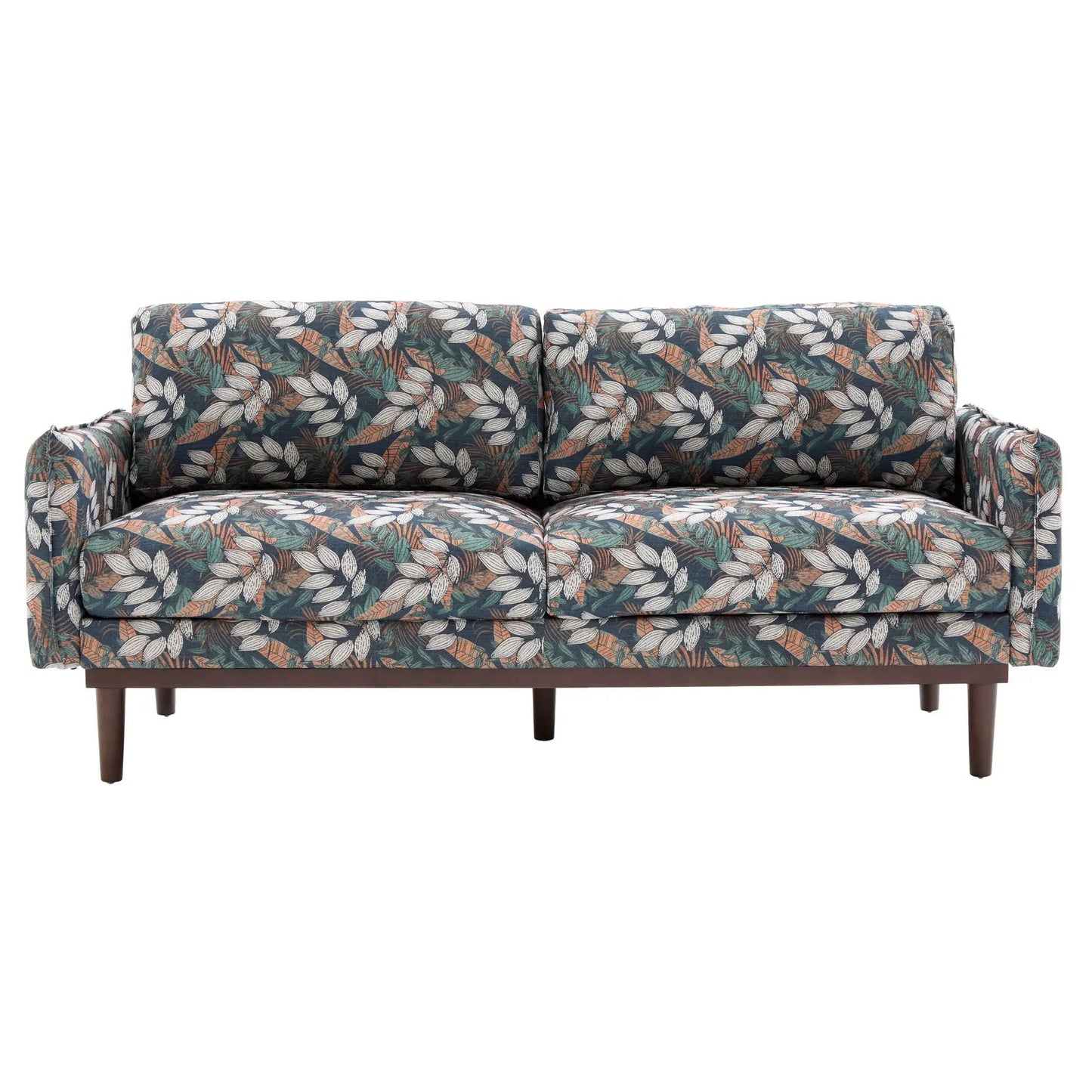 2 Seater Loveseat Sofa with leaf-patterned upholstery, teal and brown accents, wooden legs on Tampa Home & Garden Store