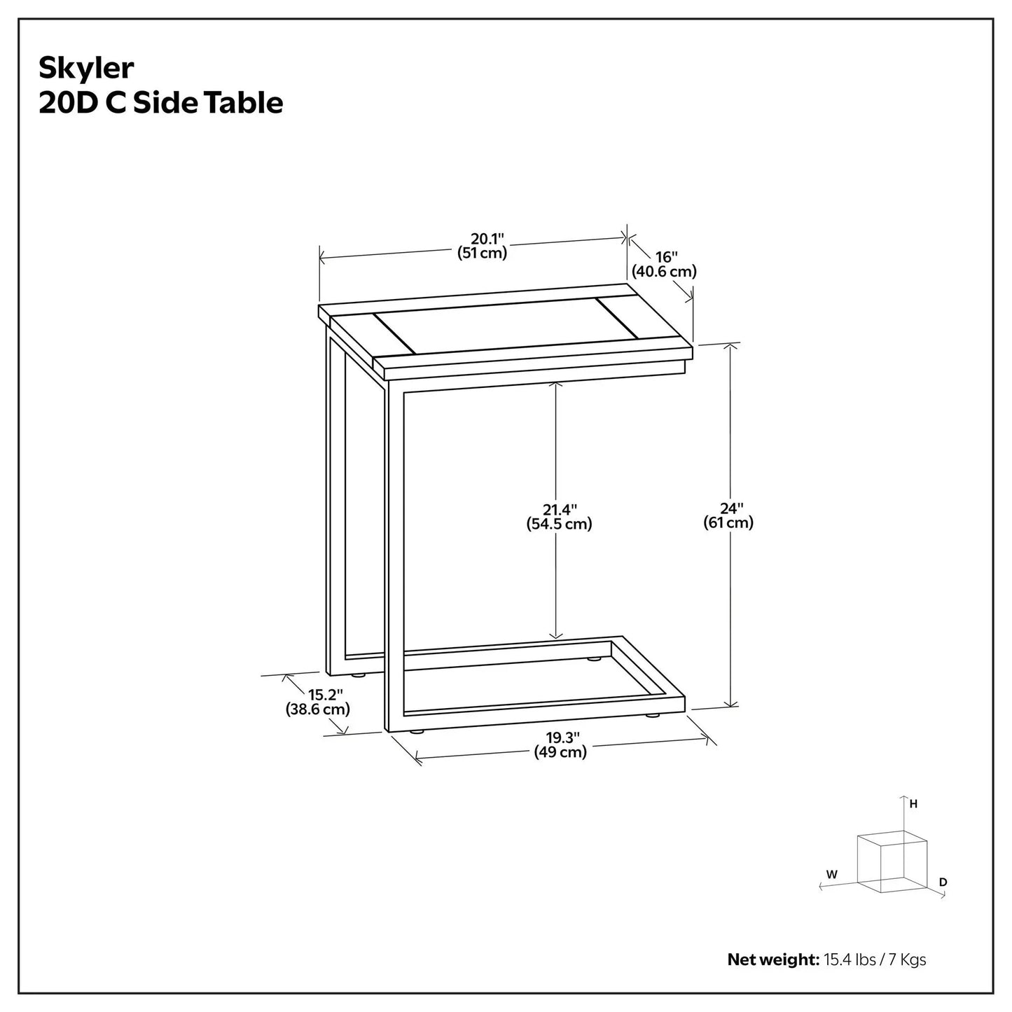 Skyler C Shaped Side Table for Living Room