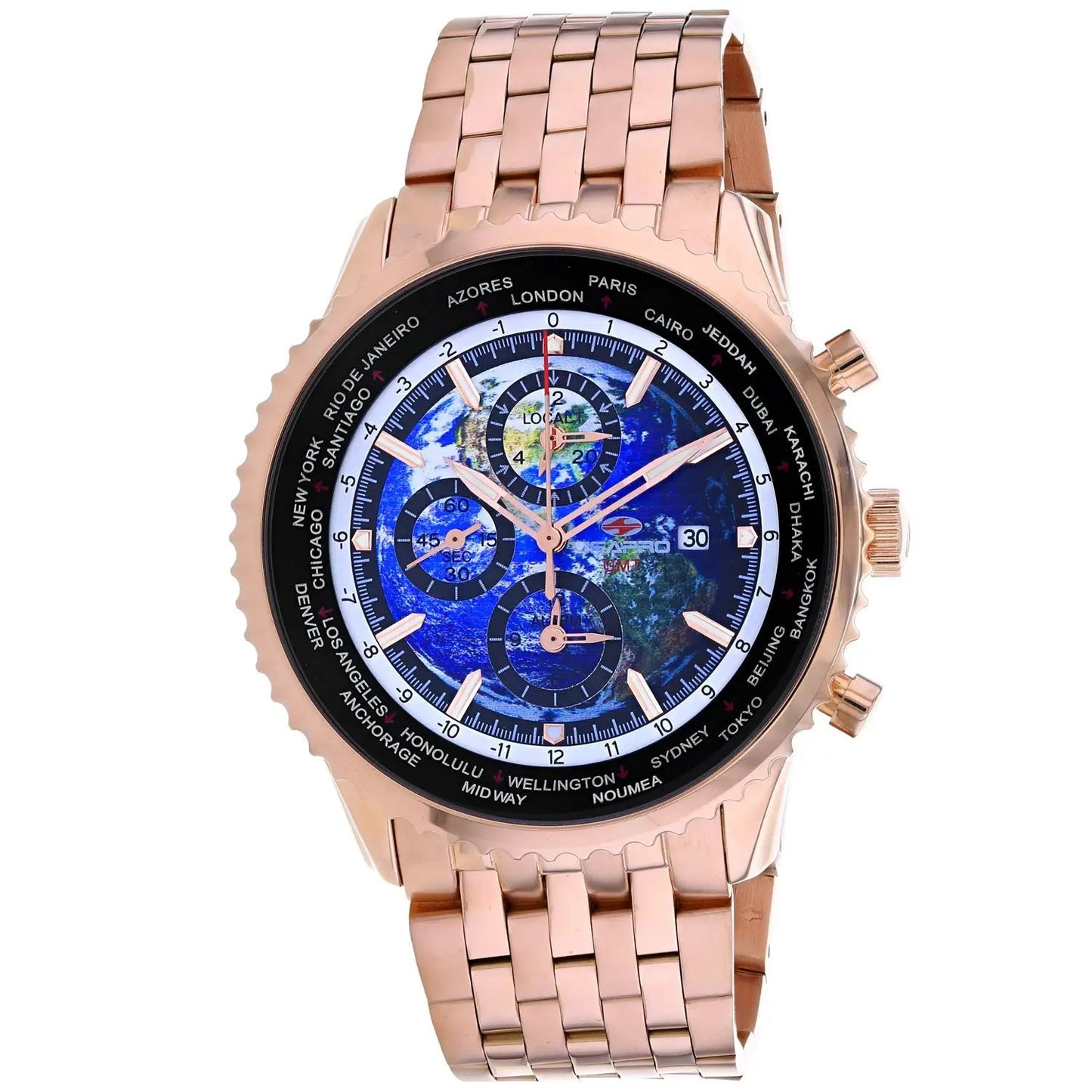 Seapro Meridian GMT World Timer watch with rose gold-tone bracelet and world map dial on Tampa Home & Garden Store