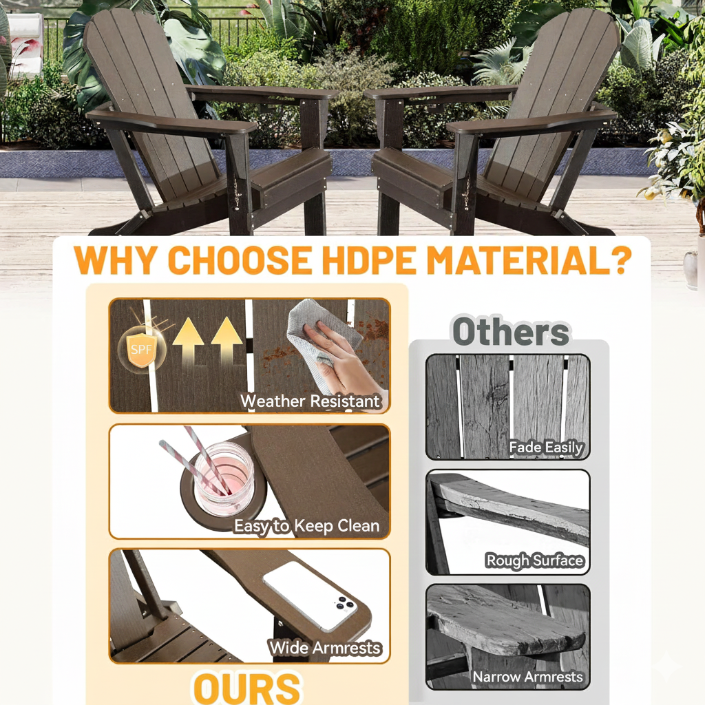Two Brown HDPE Adirondack Chairs With Cup Holder