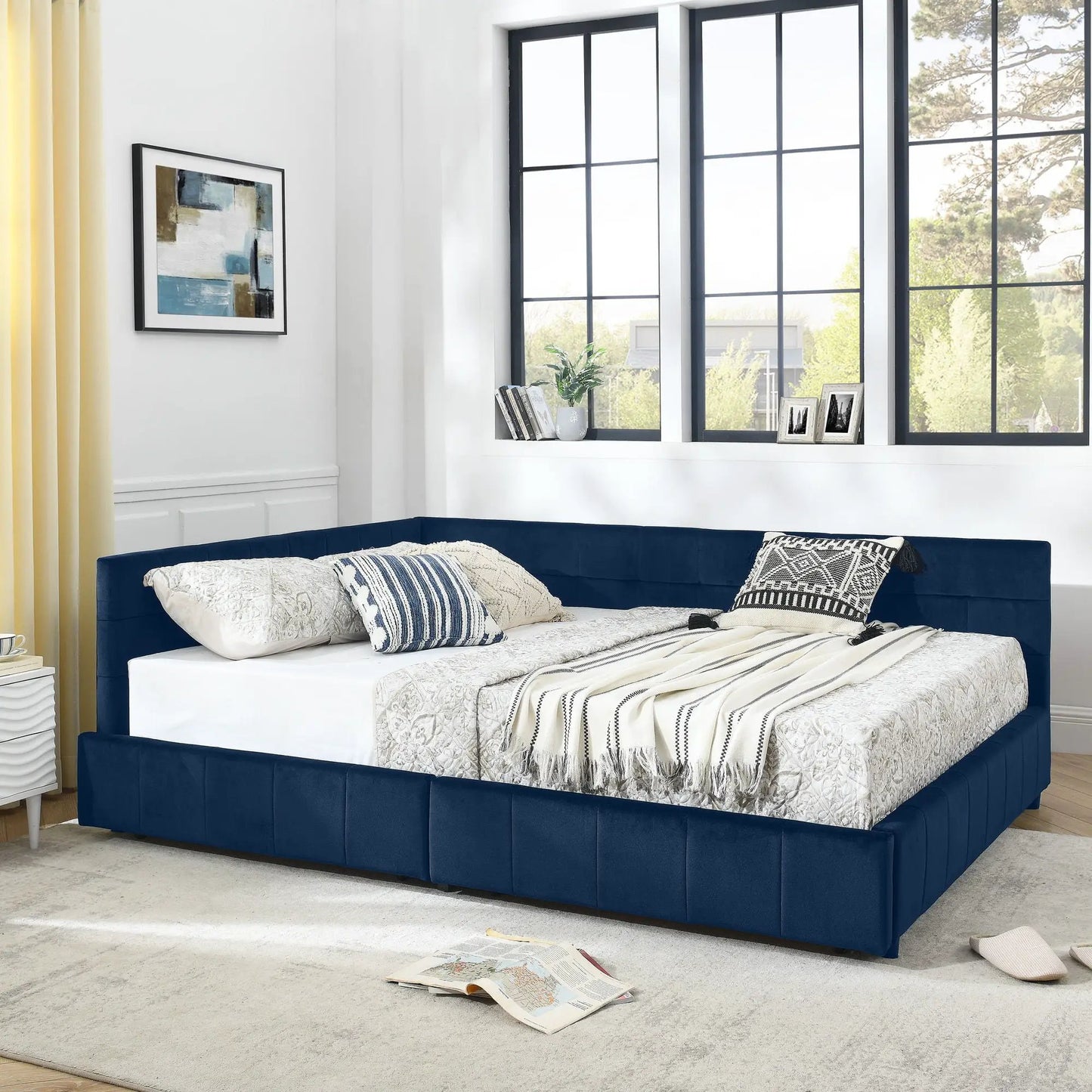 Upholstered Bed Frame with Tufted Backrest
