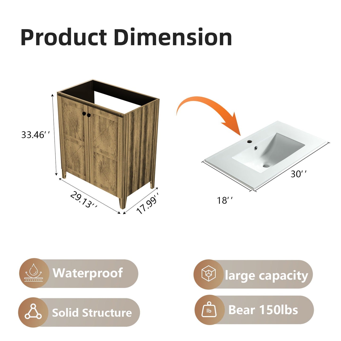HouseOfZazla folding floor cabinet with ceramic sink, space-saving wood vanity on Tampa Home & Garden Store