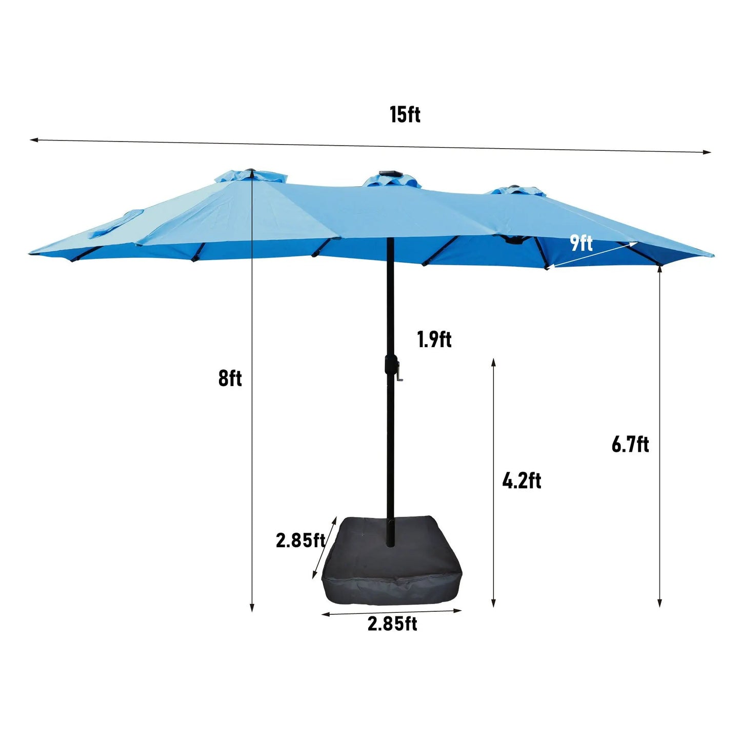 Double-Sided Outdoor Market Umbrella with Lights in canopy, base, Unique Piece Furniture on Tampa Home & Garden Store