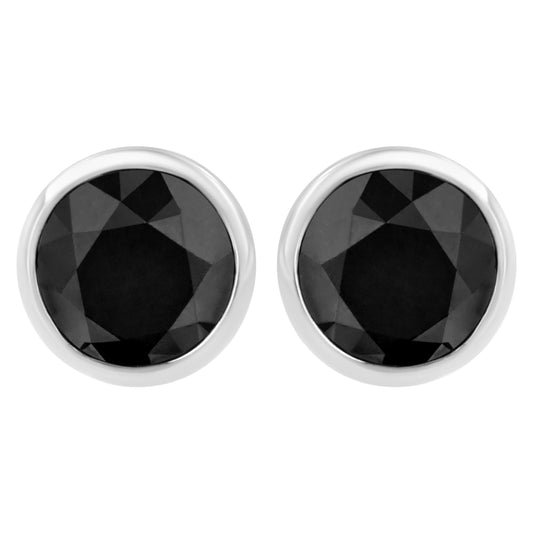 Pair of sterling silver bezel-set black diamond stud earrings, round-cut, 4.00 Cttw, screw backs on Tampa Home & Garden Store