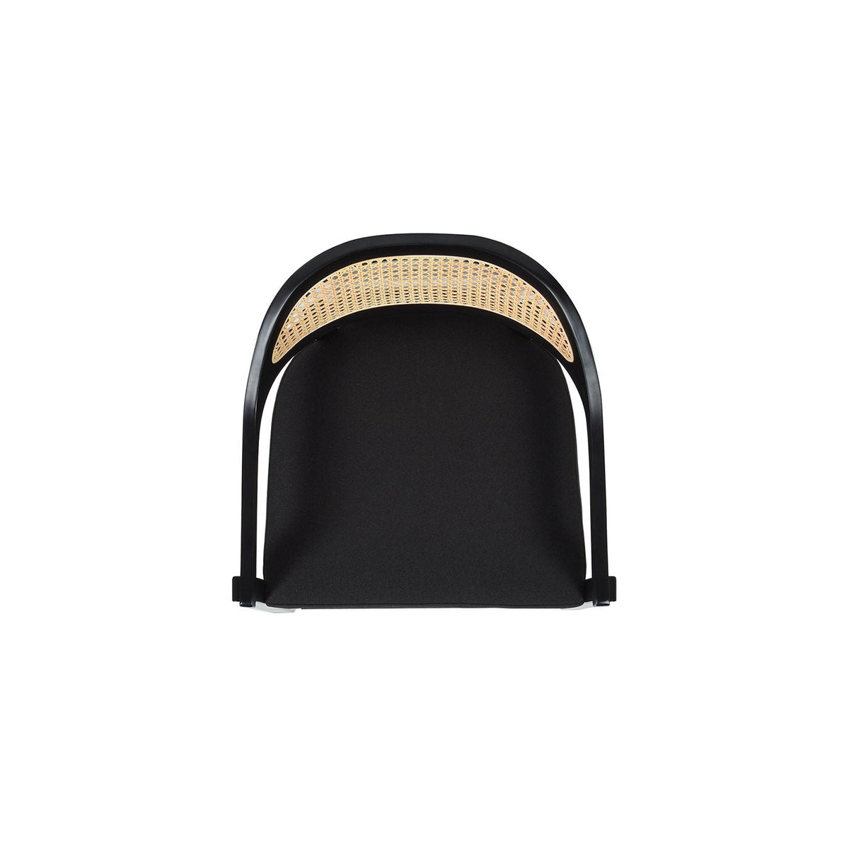 Mid-Century Cane Back Counter Stool with Barrel Back, black frame, woven cane back, black cushioned seat on Tampa Home & Garden Store