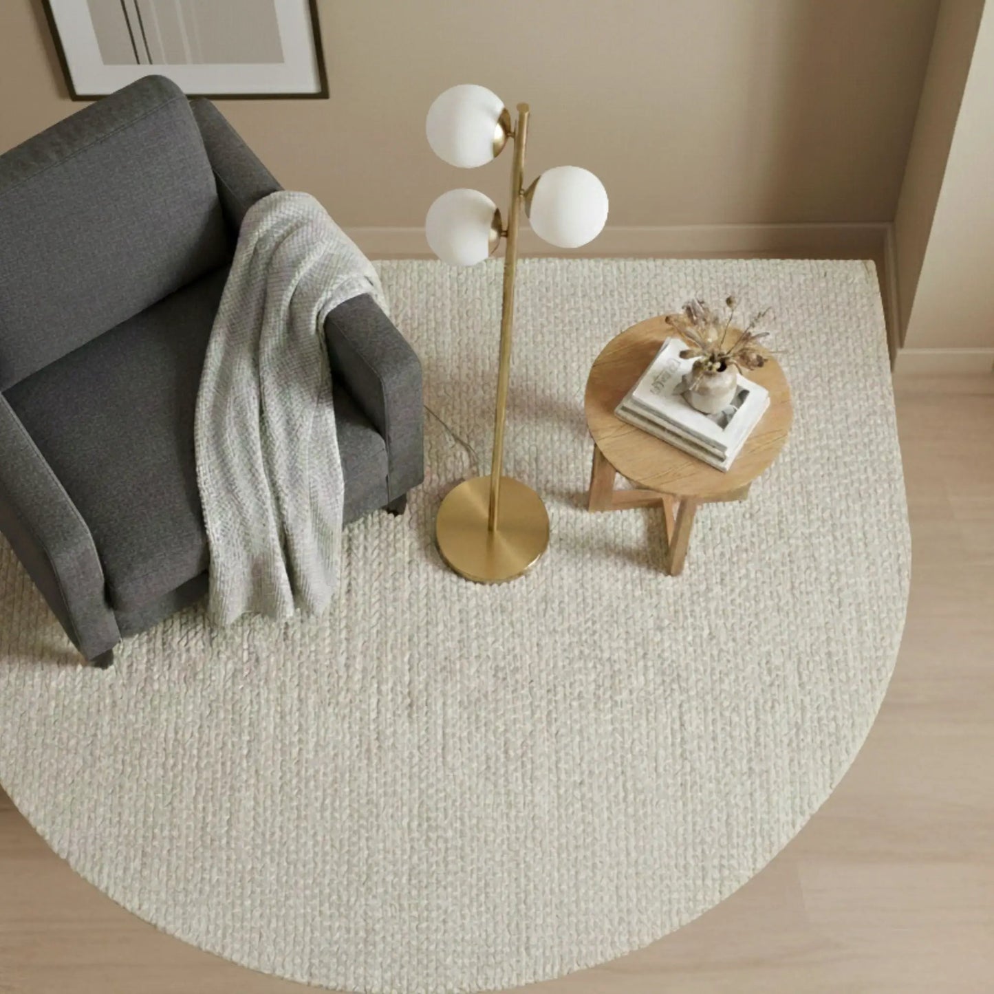 Brilliance modern floor lamp with four white opal globe shades on a gold brass stem and base on Tampa Home & Garden Store