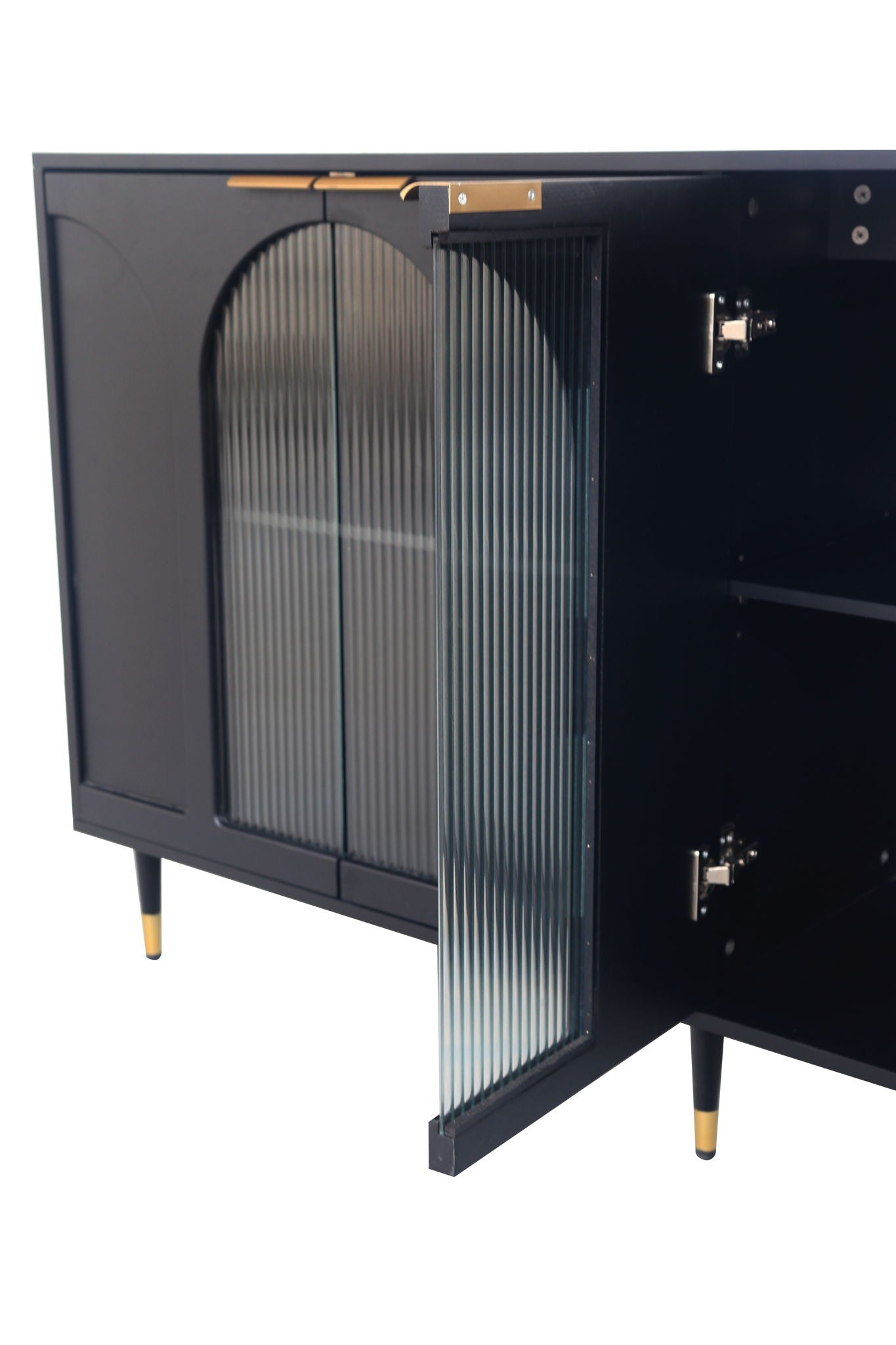 Wood Sideboard With Fluted Glass Doors and Legs