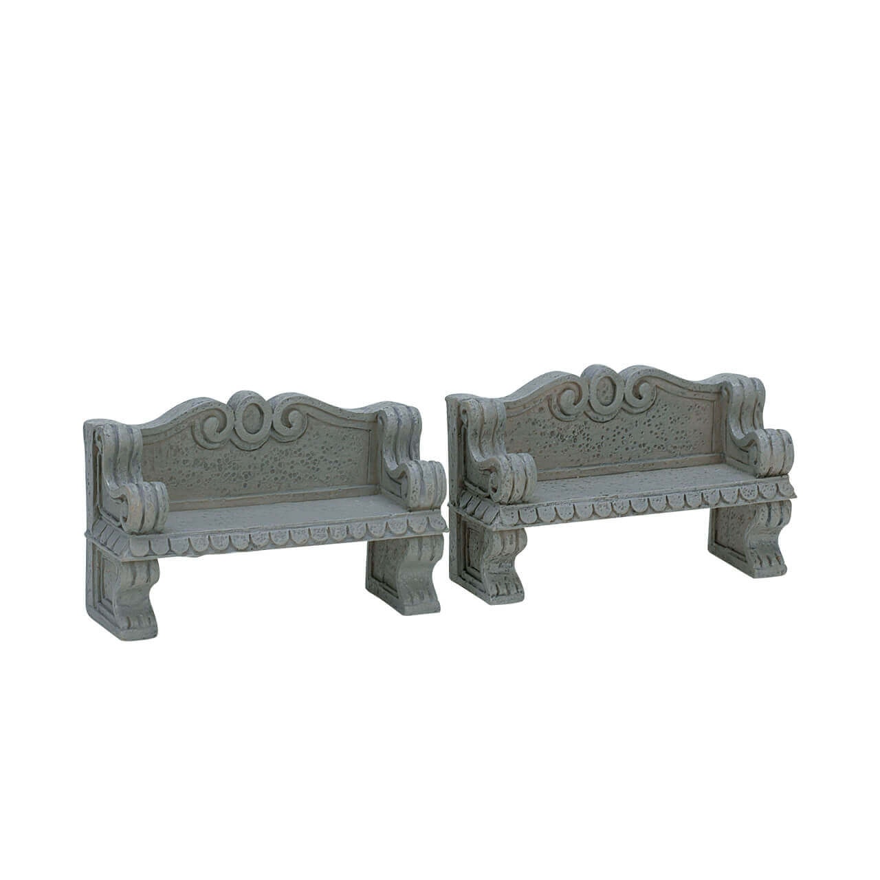 Stone bench two-piece set, gray stone finish, for Christmas village by The Country Christmas Loft on Tampa Home & Garden Store