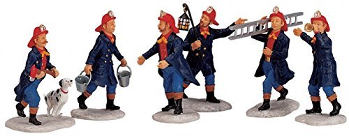 Firemen 6-piece figurine set for Christmas village by The Country Christmas Loft, blue uniforms on Tampa Home & Garden Store