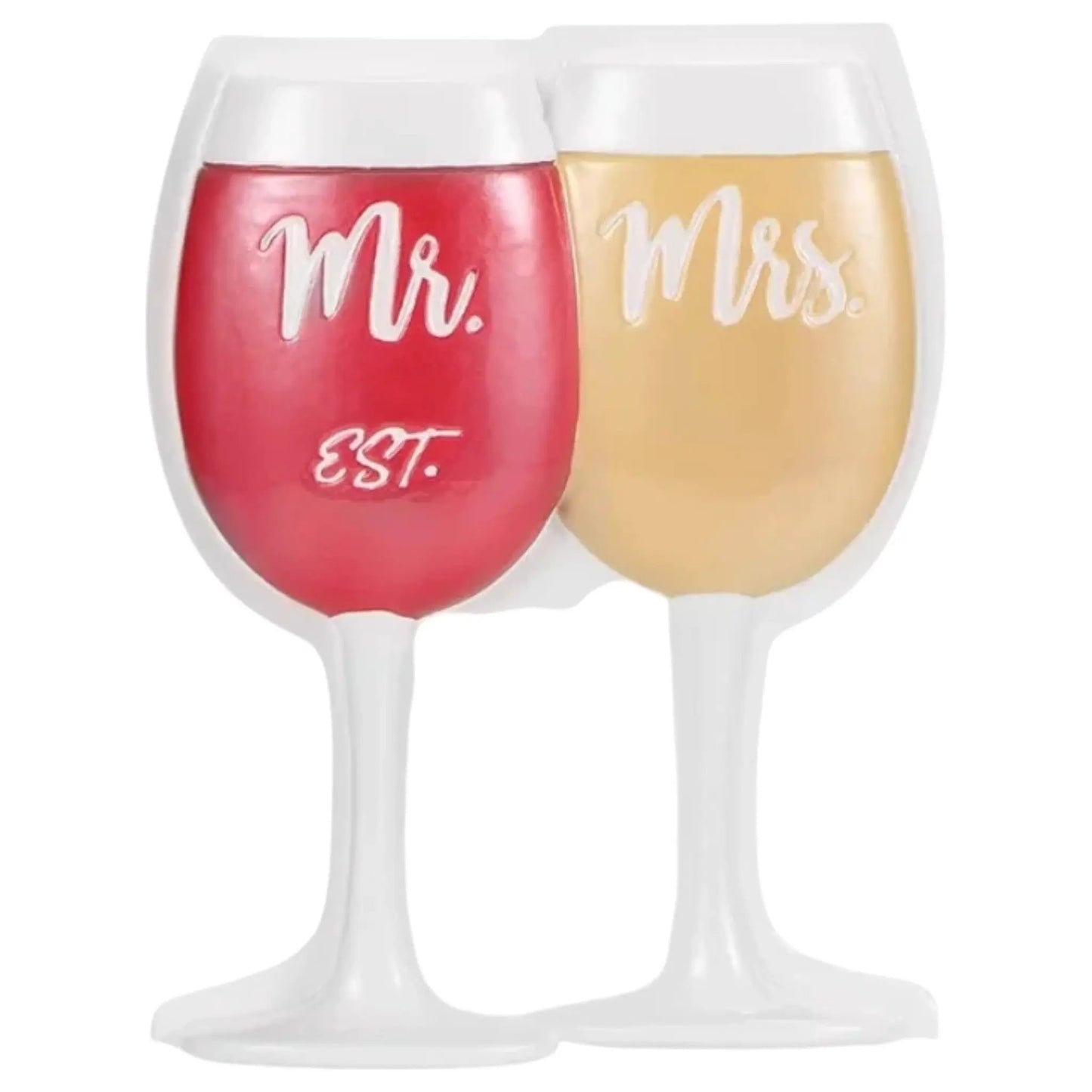 Mr and Mrs wine glass ornament red and gold glass pair for Christmas decor on Tampa Home & Garden Store