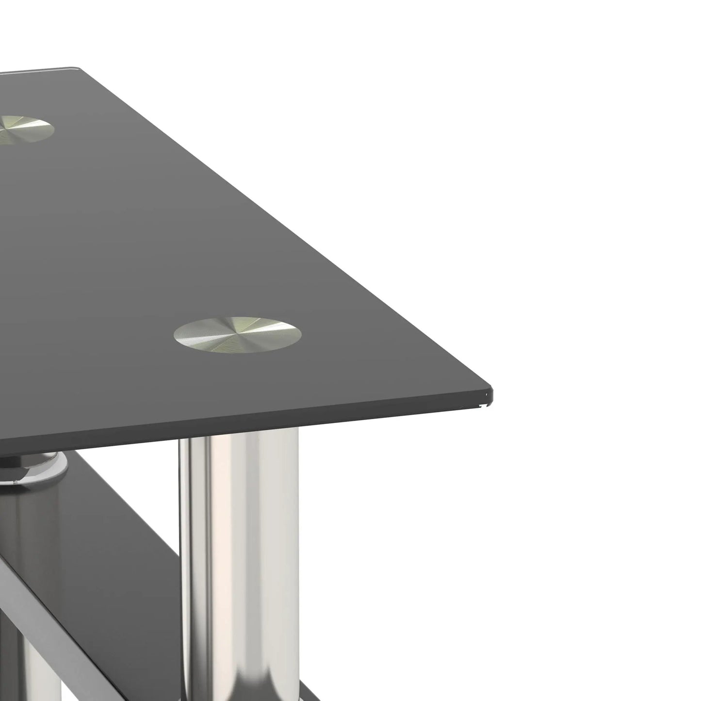 Black tempered glass end tables set of 2 with chrome cylindrical legs and round metal feet on Tampa Home & Garden Store