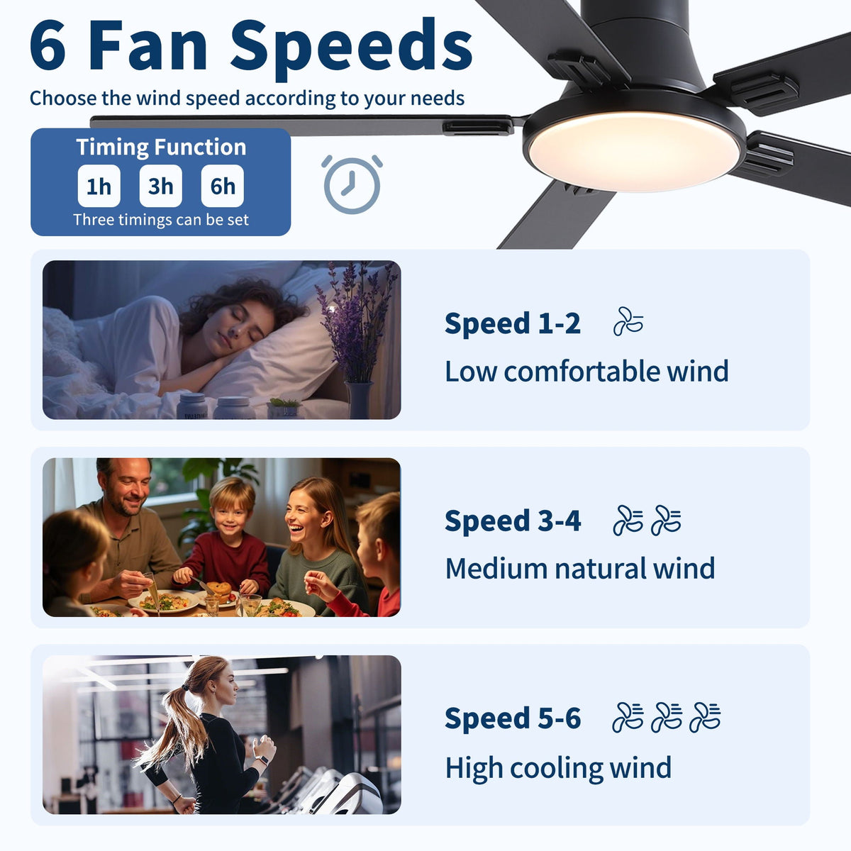 Ceiling fan with LED light and remote by HouseOfZazla, black with pearl silver accents, 6 blades on Tampa Home & Garden Store