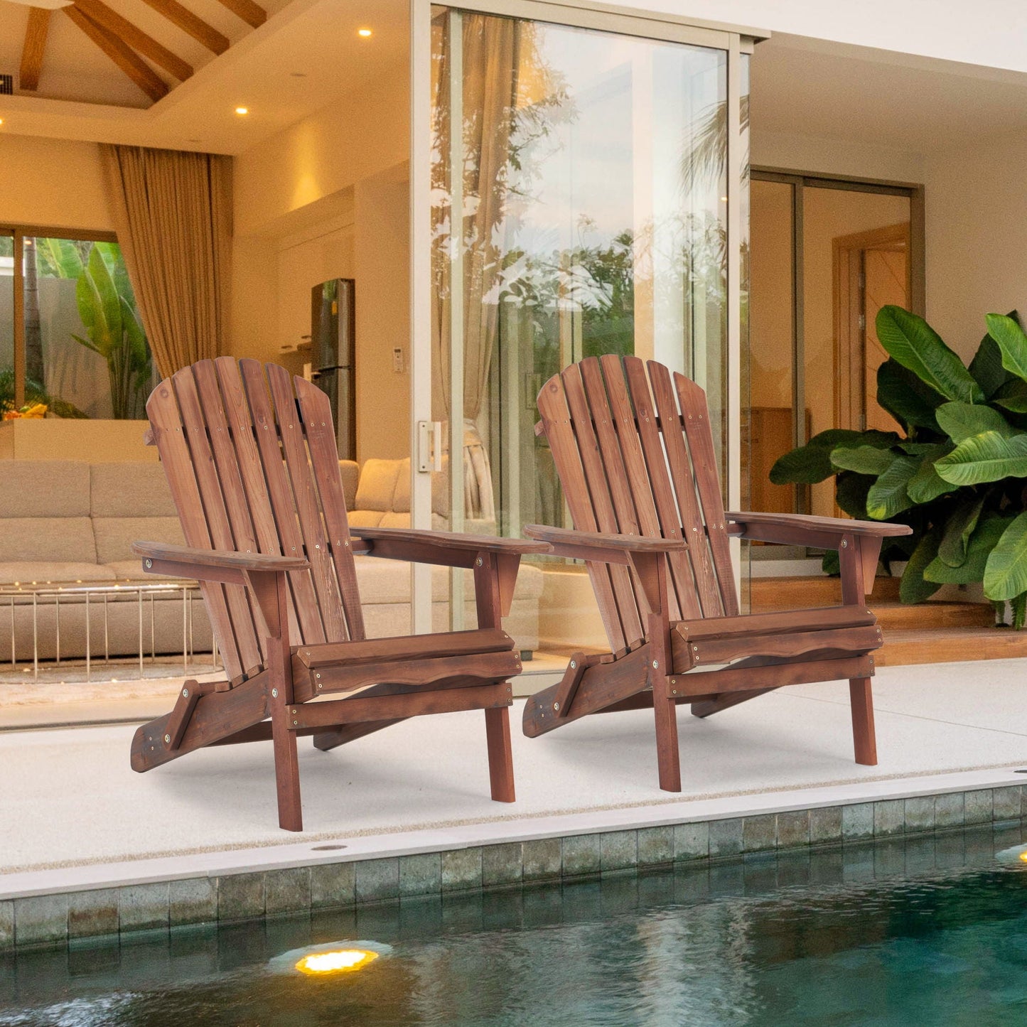 Set of Two Wooden Folding Adirondack Chairs