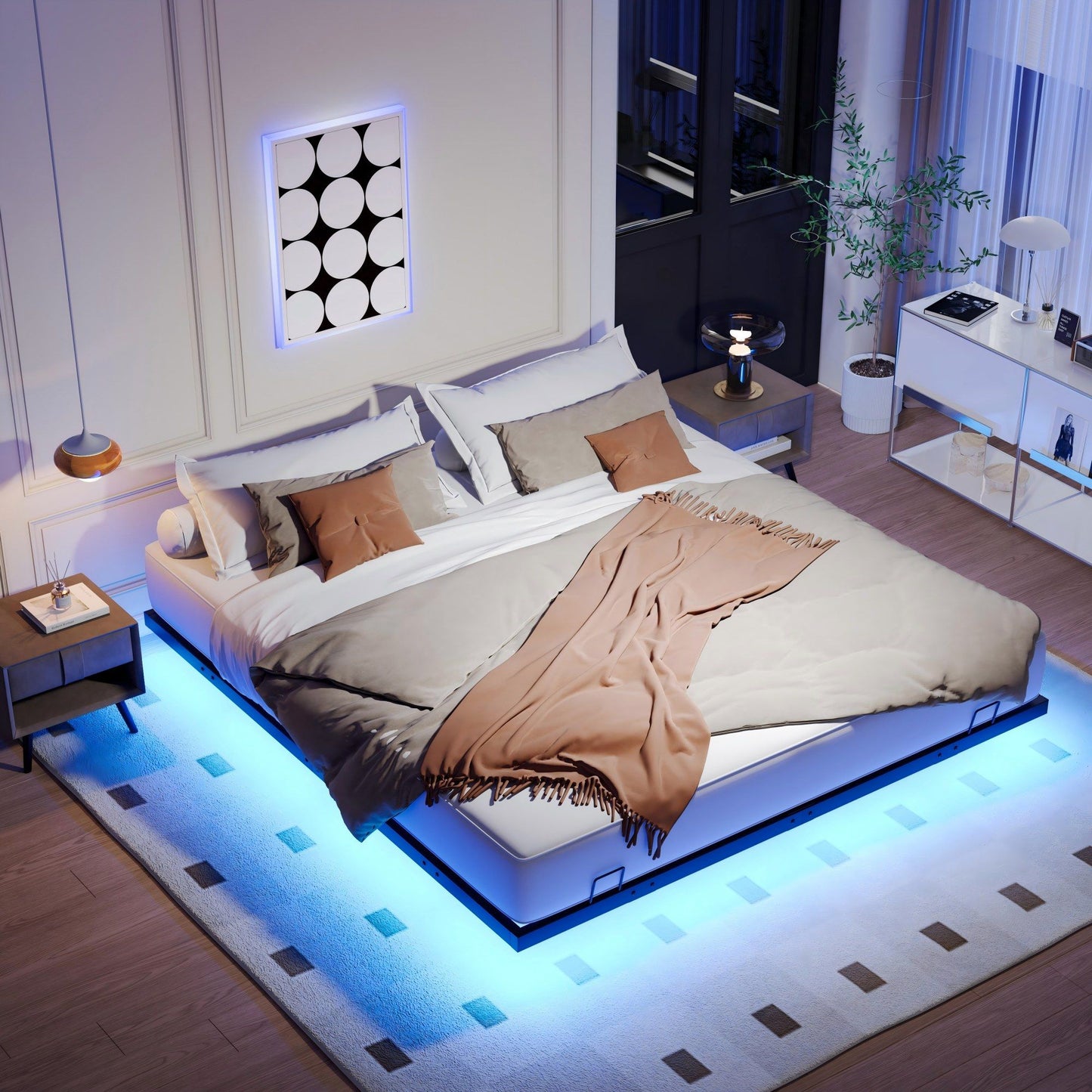 Modern Floating Bed Frame with LED Lights