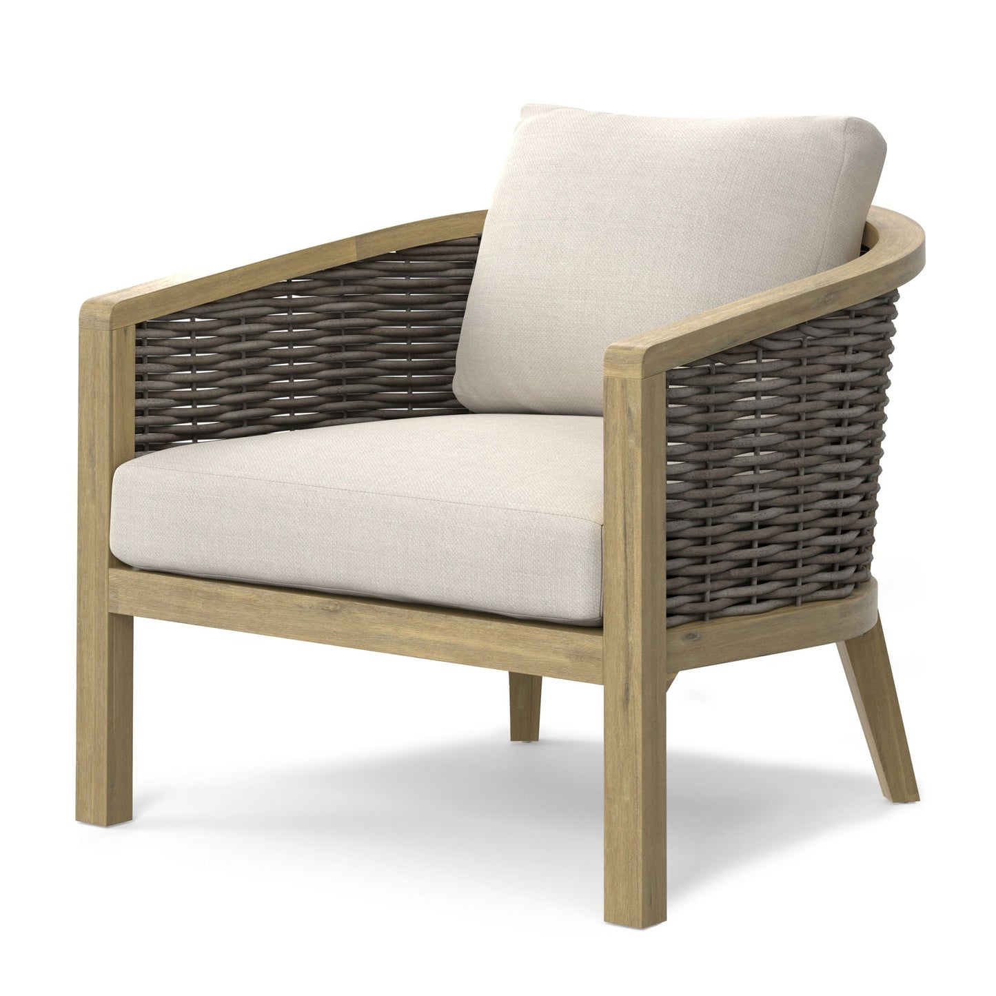Parkside outdoor conversation chair set of 2 natural wood frame beige cushions on Tampa Home & Garden Store