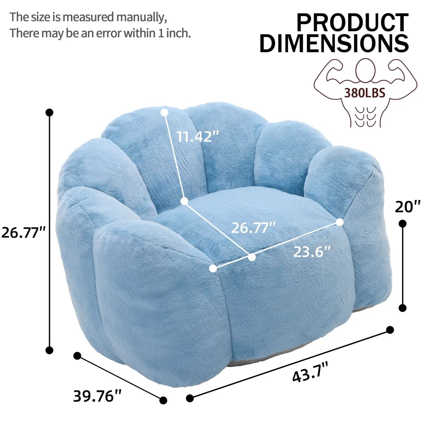 Lotus Style Compression Sofa Bean Bag Chair in blue plush fabric with pull ring on Tampa Home & Garden Store