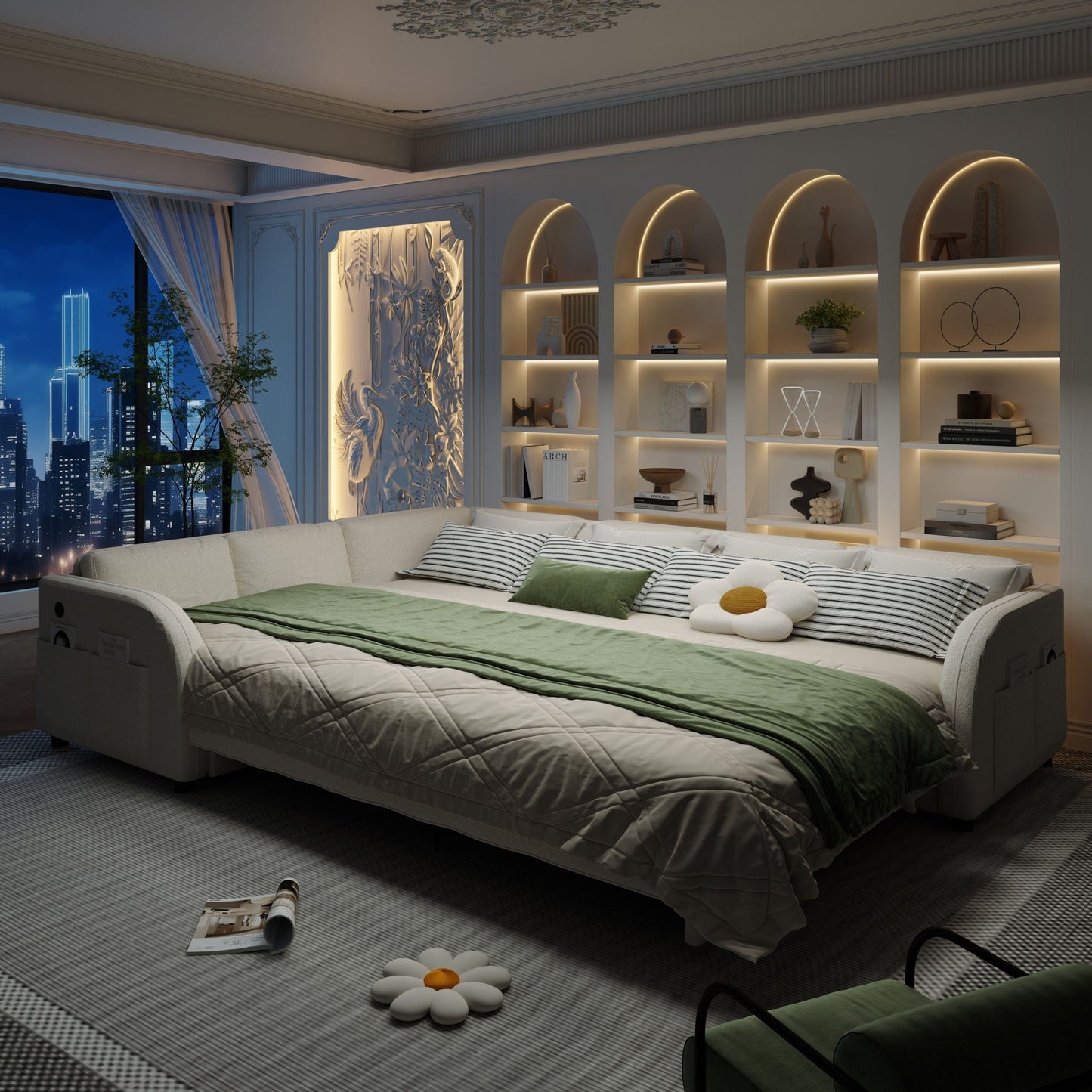 L Shaped Couch With Pull Out Bed And Usb Port