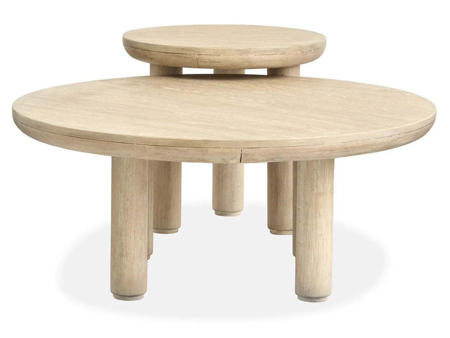 Sunset Cove nesting cocktail table, natural wood finish with round top and pedestal legs on Tampa Home & Garden Store