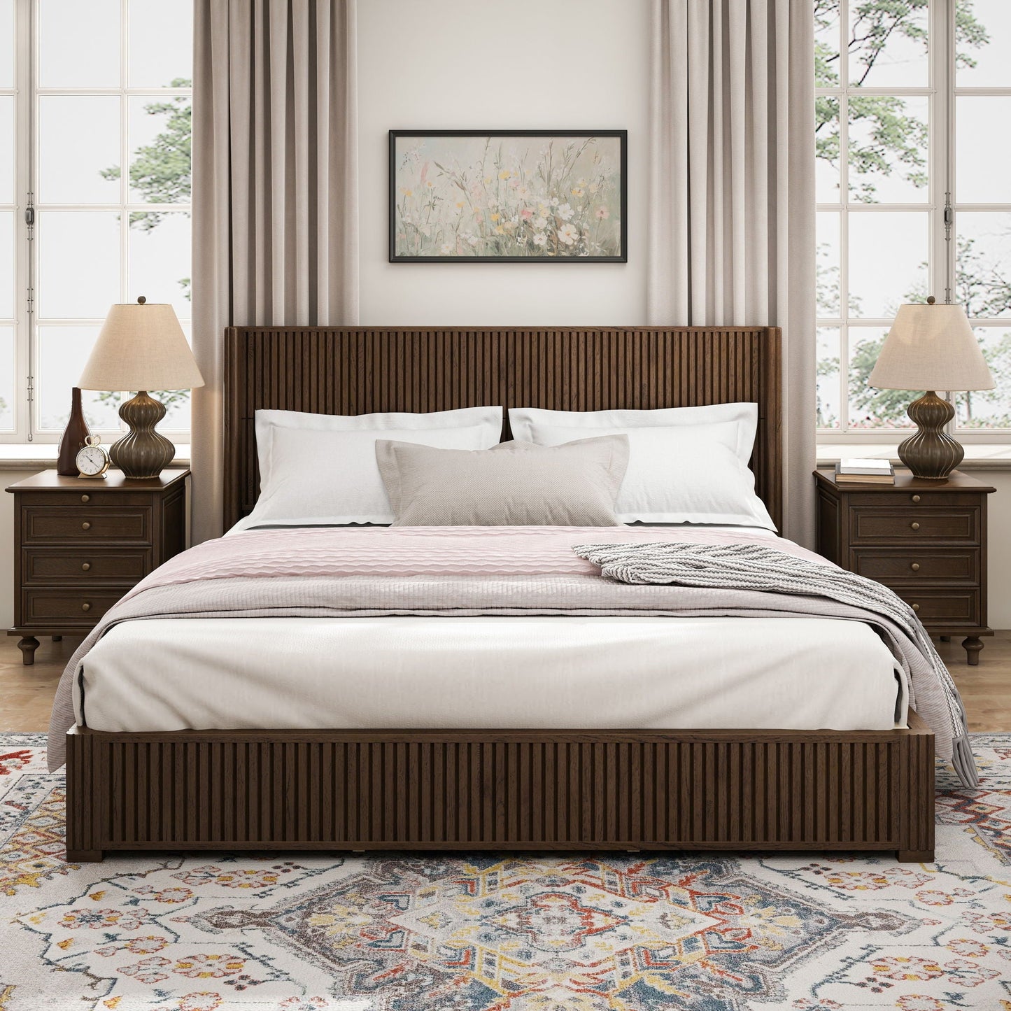 Modern Platform Bed Frame with Tall Headboard