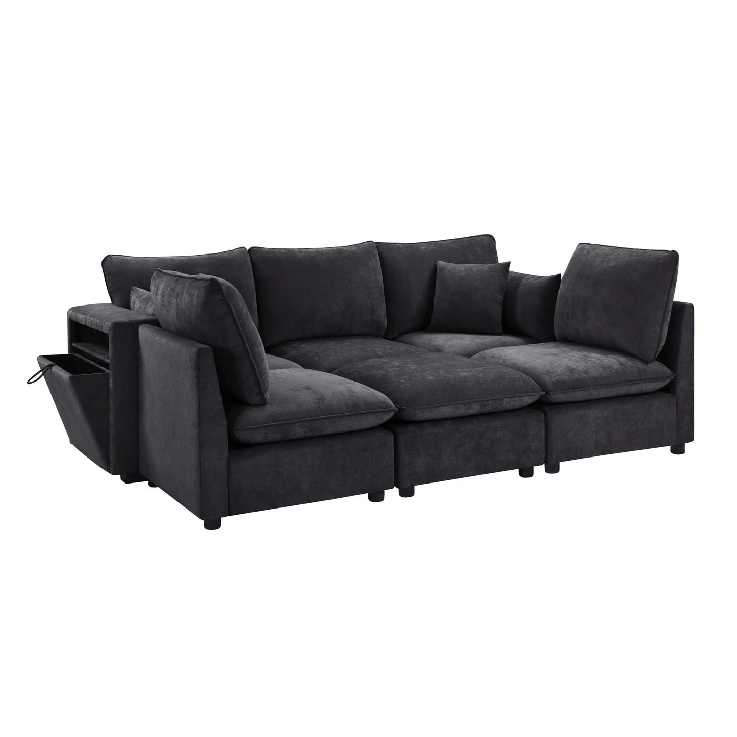Modern charcoal U-shaped sectional sofa with movable ottoman, storage armrests and USB ports on Tampa Home & Garden Store