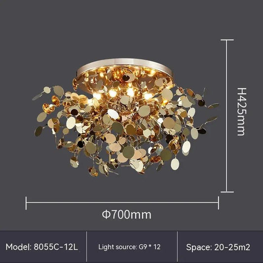 Stainless steel living room chandelier with gold-tone disc cluster by Decorbites on Tampa Home & Garden Store