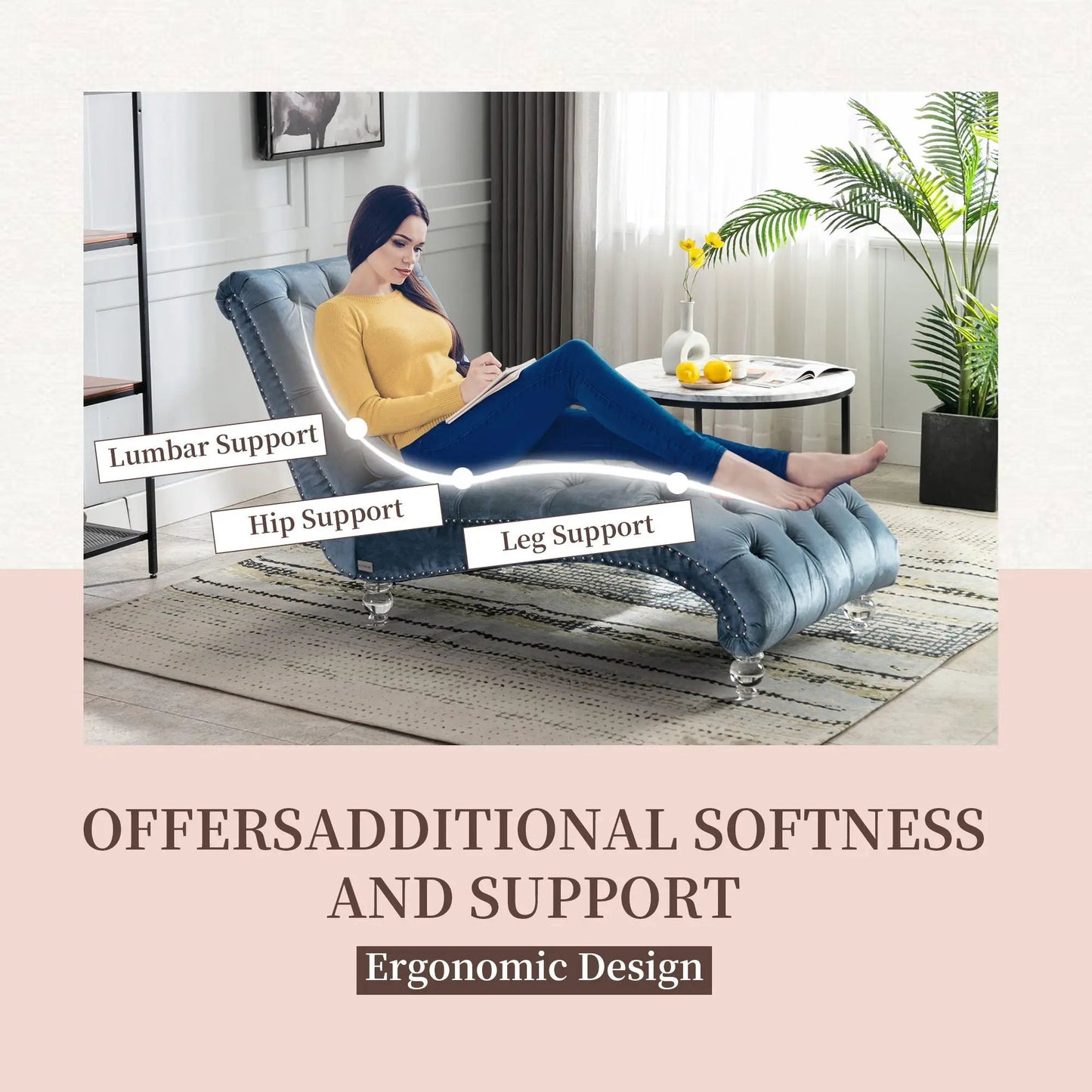 Indoor Chaise Lounge With Button Tufted Pillow
