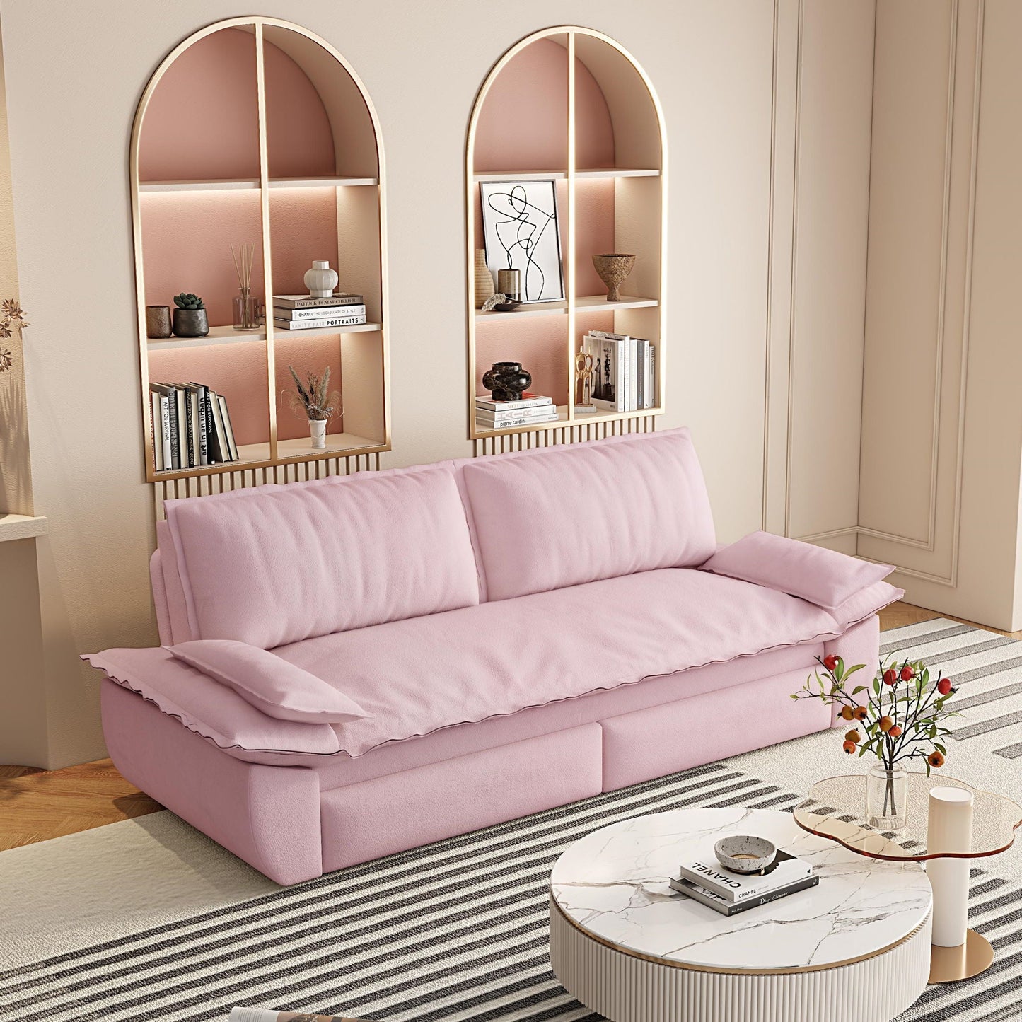 Queen pull-out sofa bed in soft pink, 3-in-1 convertible sleeper sofa by HouseOfZazla on Tampa Home & Garden Store