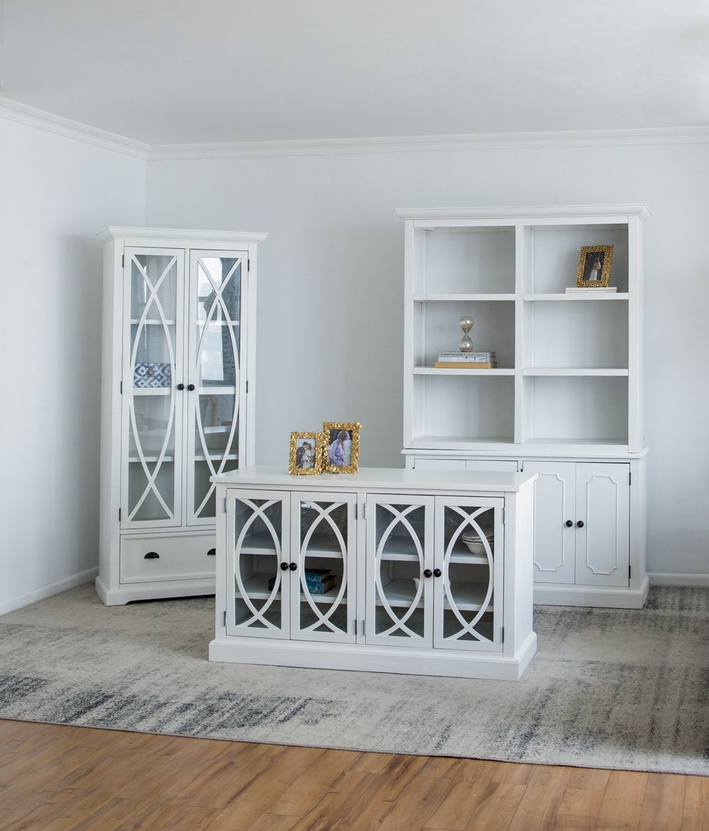 French Country Acacia bookcase set in white with glass-front doors, 3-piece by HouseOfZazla on Tampa Home & Garden Store