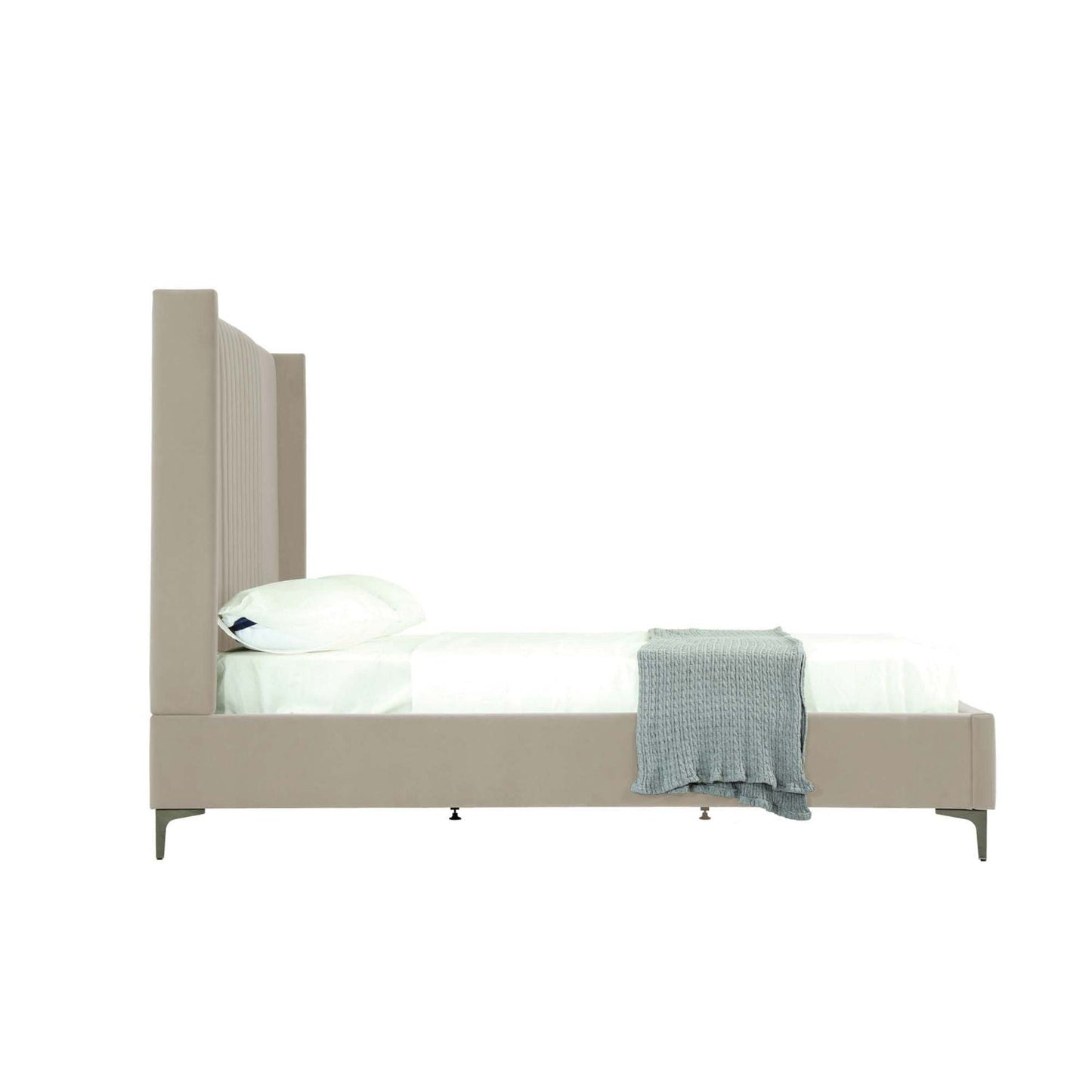 Promenade upholstered bed with beige headboard and slatted base by HouseOfZazla on Tampa Home & Garden Store