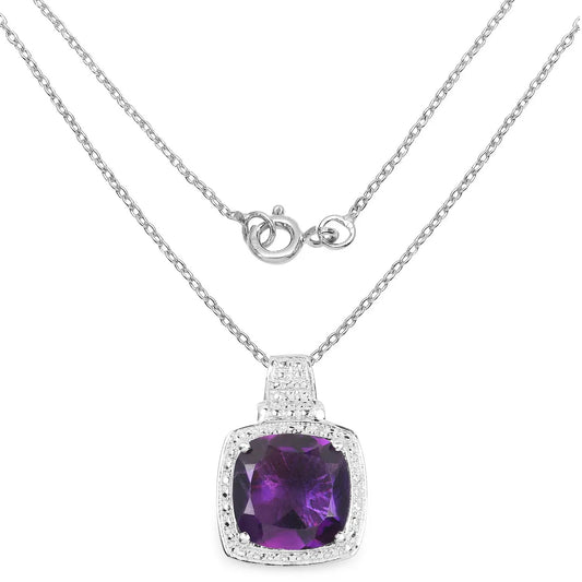 5.85 Carat Genuine Amethyst pendant in sterling silver with a pavé halo on a silver chain on Tampa Home & Garden Store