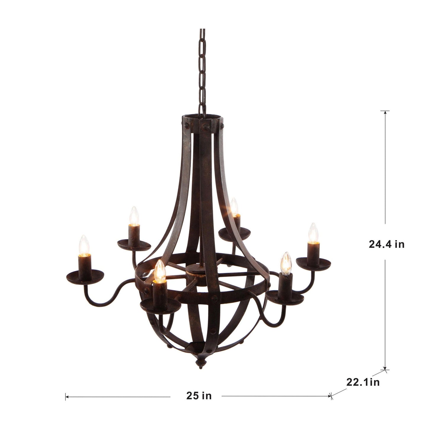 Antique 6 Light Black Iron Chandelier for Home