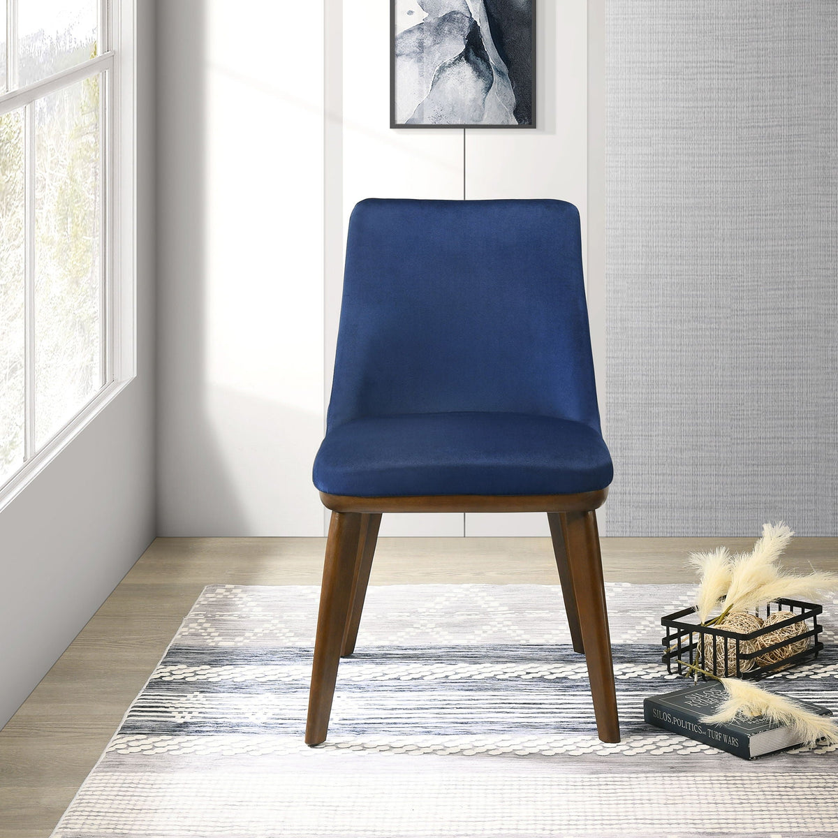 Mid-Century dining chair blue upholstered with solid wood legs by HouseOfZazla on Tampa Home & Garden Store