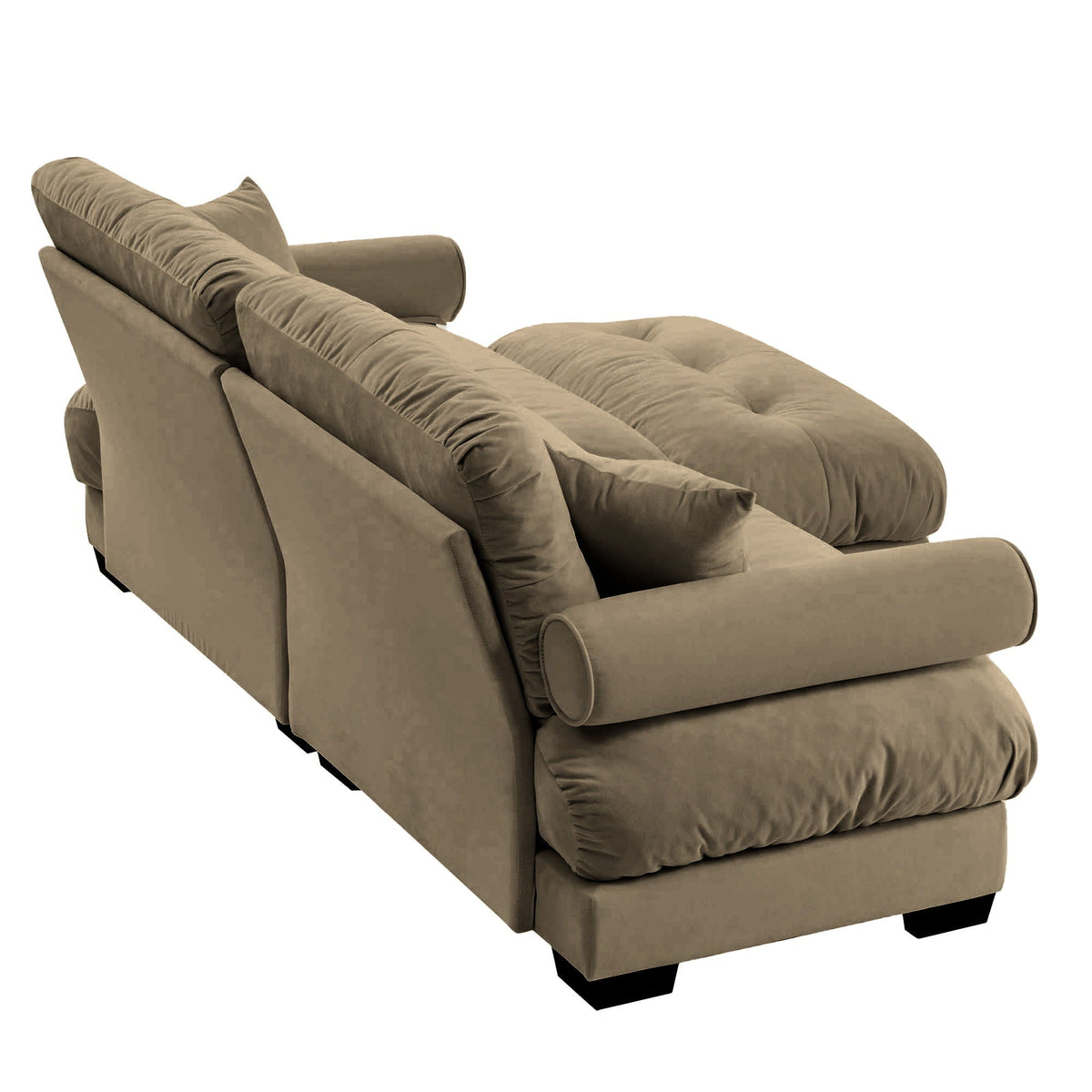 Modern sectional sofa with ottoman in beige fabric, round bolster arms and pillows 2-piece on Tampa Home & Garden Store