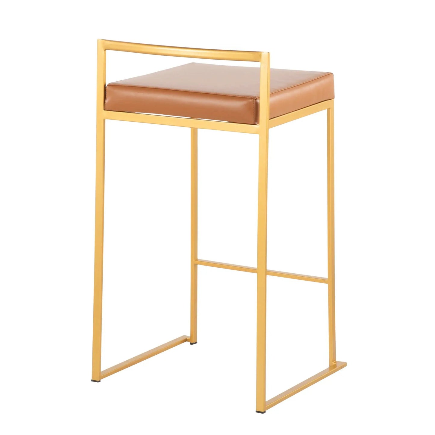 Fuji Contemporary Glam counter stools set of 2 with tan leather cushions and gold metal frames on Tampa Home & Garden Store