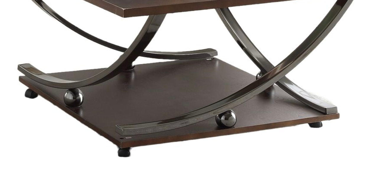 Isiah coffee table by HouseOfZazla with dark wood base and curved metal legs, elegance on Tampa Home & Garden Store