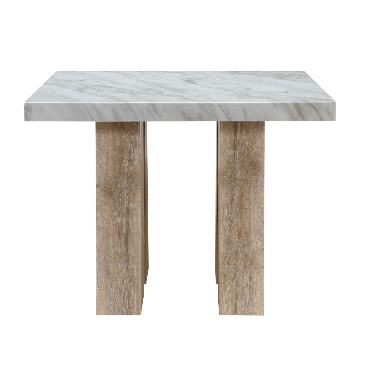 Mikha Bar Table with extra thick white marble top and brown wooden legs HouseOfZazla on Tampa Home & Garden Store