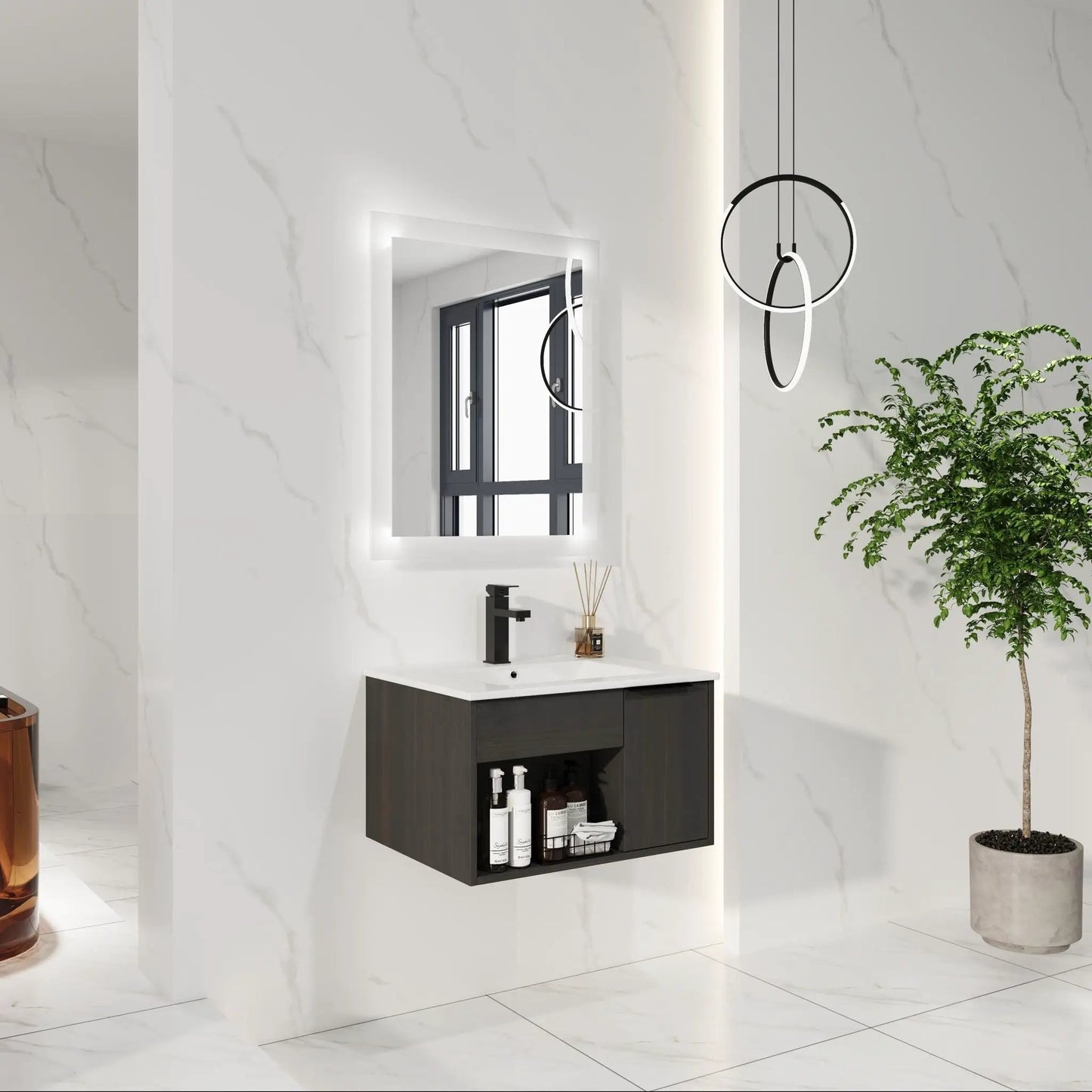 Wall Mounted Floating Vanity With Open Shelf
