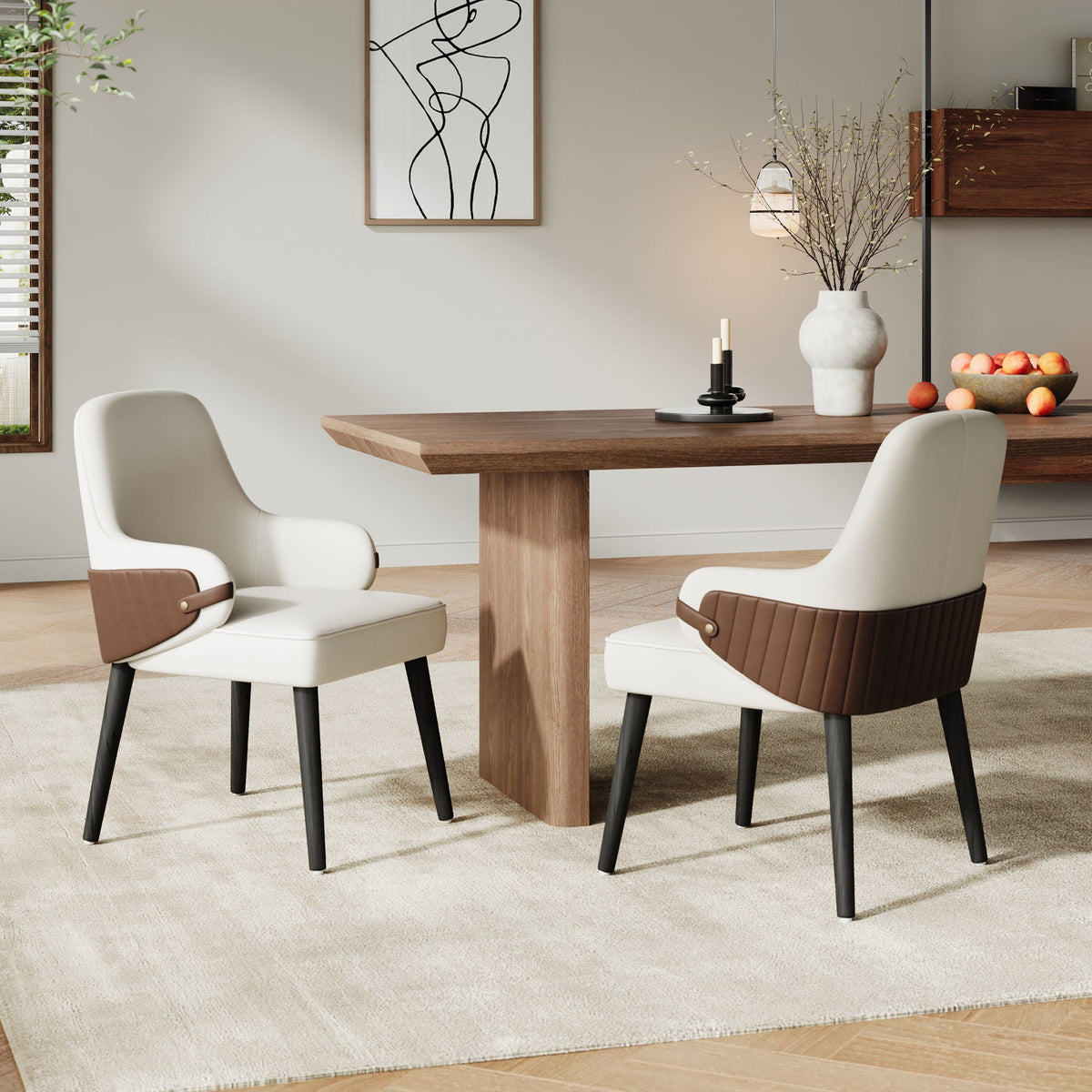 HouseOfZazla indoor dining chairs set of 2, beige/brown with ergonomic armrests on Tampa Home & Garden Store